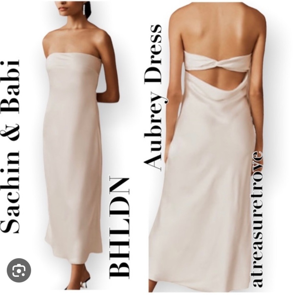 BHLDN x Sachin & Babi Aubrey 10 White Satin Silky Strapless Midi Wedding Dress.